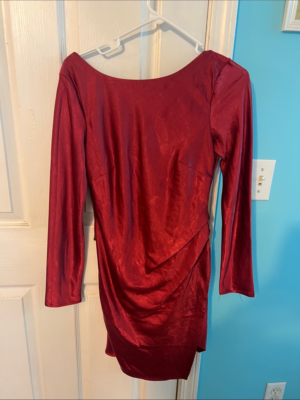 Women's Long Sleeve Satin Red Dress